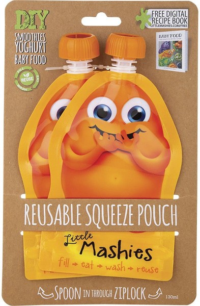 Little Mashies Reusable Squeeze Pouch Orange 2x130ml