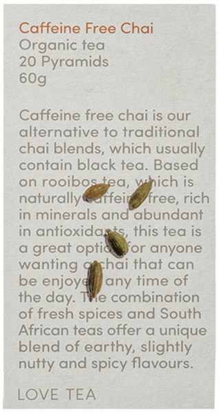 LOVE TEA Organic Caffeine Free Chai Tea x 20 Pyramids