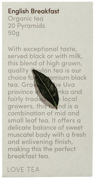 LOVE TEA Organic English Breakfast Tea x 20 Pyramids