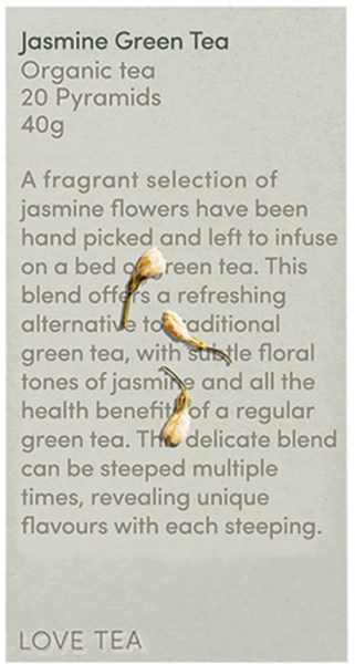 LOVE TEA Organic Jasmine Green Tea x 20 Pyramids