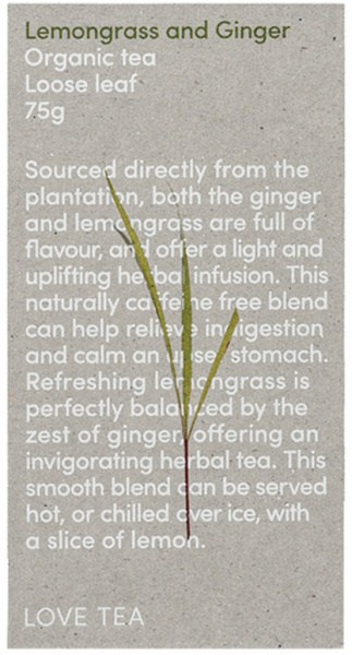 LOVE TEA Organic Lemongrass & Ginger Tea Loose Leaf 75g