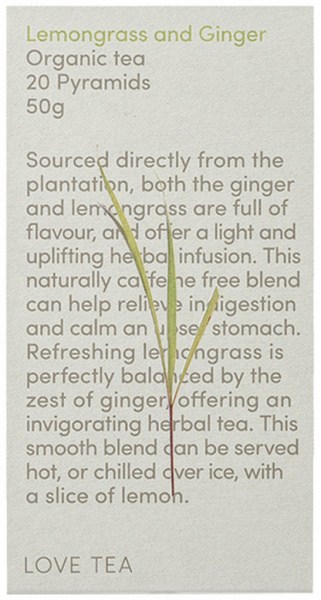LOVE TEA Organic Lemongrass & Ginger Tea x 20 Pyramids