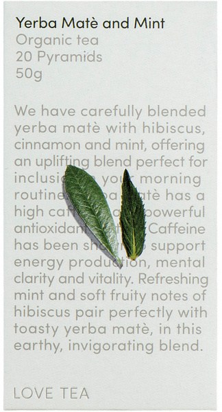 LOVE TEA Organic Yerba Mate and Mint Tea x 20 Pyramids
