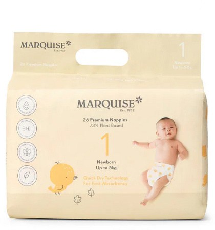 Marquise Newborn Eco Nappies Size 1 (up to 5kg) 26Pack