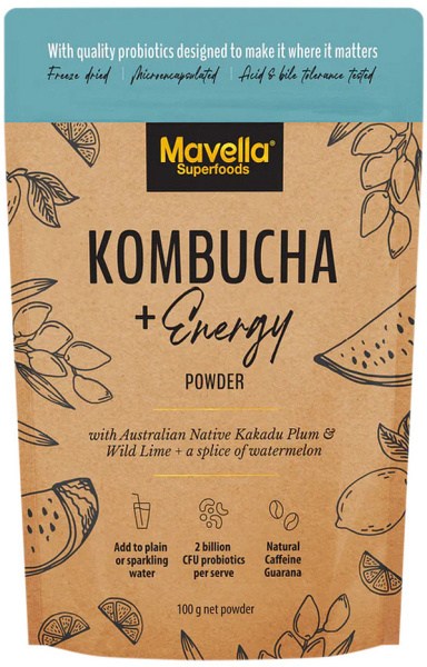 MAVELLA SUPERFOODS Kombucha + Energy Powder with Australian Native Kakadu Plum & Wild Lime & Waterme