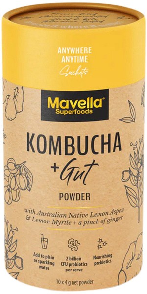 MAVELLA SUPERFOODS Kombucha + Gut Powder with Australian Native Lemon Aspen & Lemon Myrtle & Ginger 