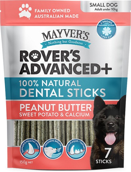 Mayvers Rover's Advanced+ Dental Sticks Peanut Butter, Sweet Potato & Calcium (5Pack) 150g