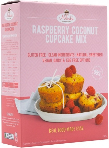 Melindas Raspberry Coconut Cupcakes  Fructose Free Pre-Mix 320g