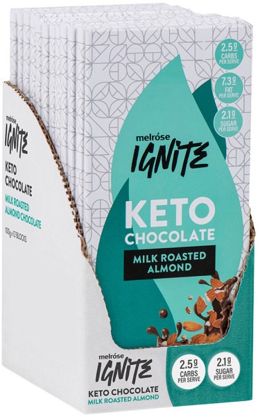 MELROSE Ignite Keto Roasted Almond Milk Chocolate 100g x 12 Display