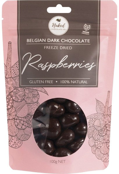 Naked Chocolate Co Freeze Dried Raspberries Dark Chocolate 100g