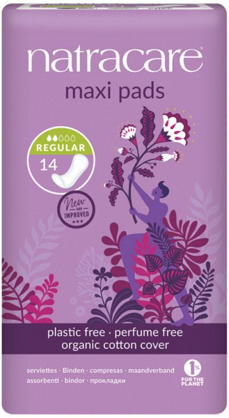 NATRACARE Maxi Pads Regular with Organic Cotton Cover x 14 Pack