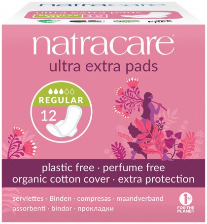NATRACARE Ultra Extra Pads Regular with Organic Cotton Cover x 12 Pack