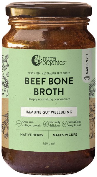 NUTRA ORGANICS Bone Broth Beef Deeply Nourishing Concentrate Native Herbs 390g