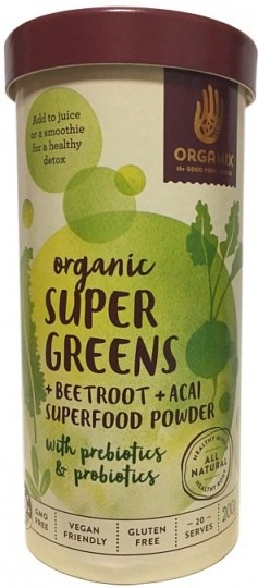 Orgamix Organic Super Greens + Beetroot+ Acai Powder  200g