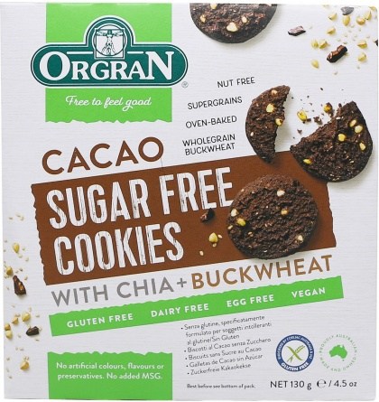 Orgran Cacao Sugar Free Cookies with Chia & Buckwheat 130g