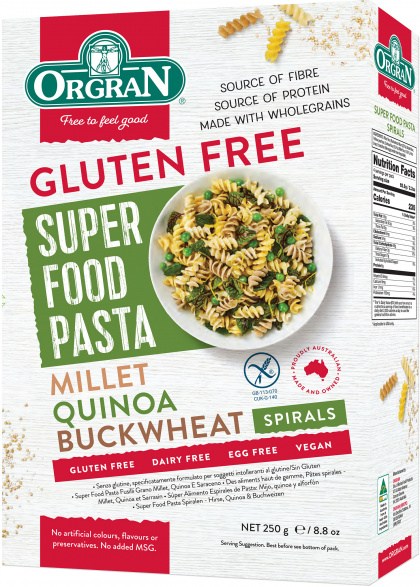 Orgran Super Food Pasta Buckwheat, Quinoa and Millet Spirals  250g