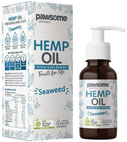 PAWSOME ORGANICS Organic Pet Hemp Oil Seaweed (For Dogs & Cats) 100ml