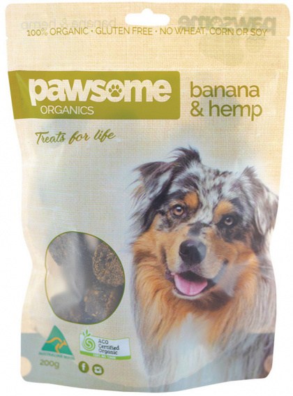 PAWSOME ORGANICS Organic Pet Treats Banana & Hemp 200g