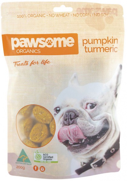 PAWSOME ORGANICS Organic Pet Treats Pumpkin & Turmeric 200g