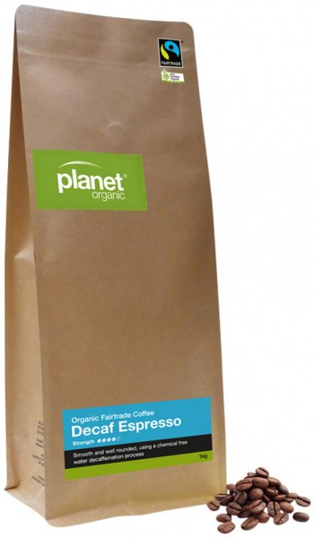 PLANET ORGANIC Coffee Espresso Decaf Whole Bean 1kg