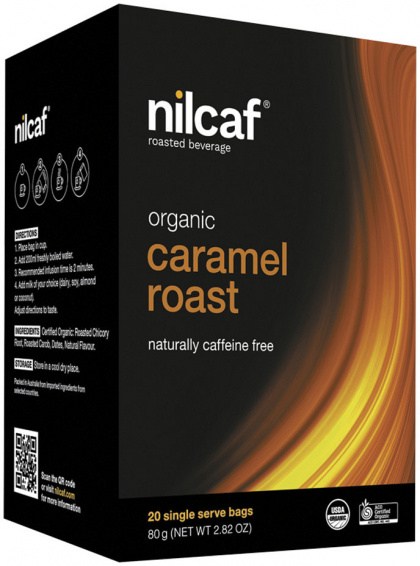 PLANET ORGANIC NILCAF Organic Roasted Beverage (Caffeine Free) Bags Caramel Roast x 20 Pack