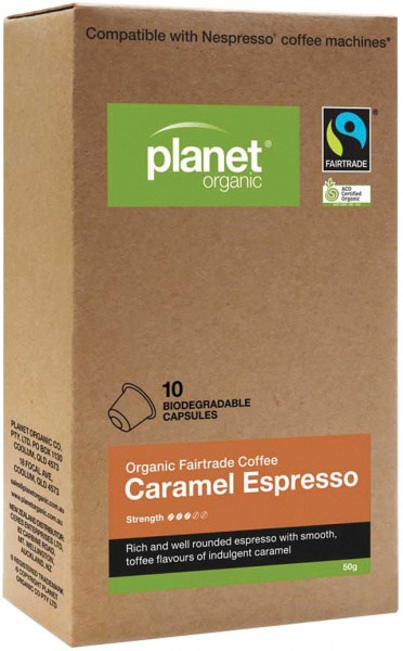 PLANET ORGANIC Organic Coffee Capsules Espresso Caramel x 10 Pack