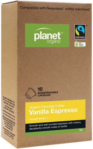 PLANET ORGANIC Organic Coffee Capsules Espresso Vanilla x 10 Pack