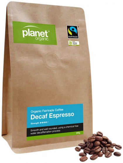 PLANET ORGANIC Organic Coffee Espresso Decaf Whole Bean 250g