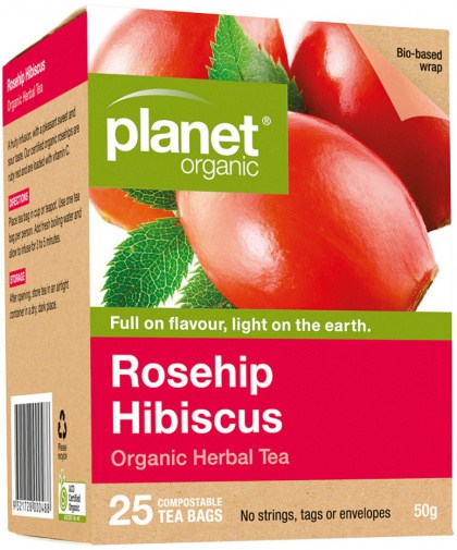 PLANET ORGANIC Organic Herbal Tea Rosehip Hibiscus x 25 Tea Bags