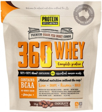 PROTEIN SUPPLIES AUSTRALIA Protein 360 Whey (Complete Protein with BCAA) Chocolate 1kg