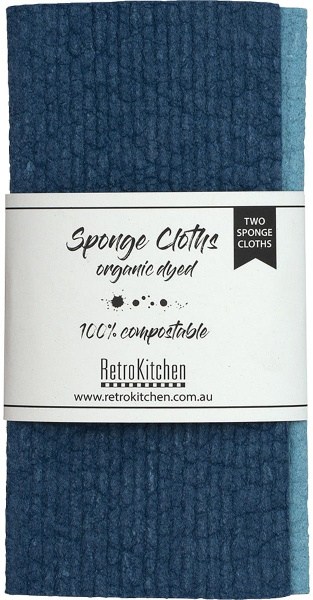 Retrokitchen 100% Compostable Sponge Cloth Organic Dyed Marine 2pk