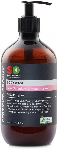 Saba Organics Body Wash Rose Geranium & Marshmallow 500ml