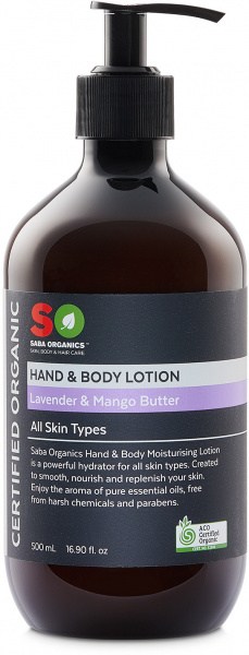 Saba Organics Hand & Body Lotion Lavender & Mango Butter 500ml