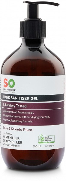 Saba Organics Hand Sanitiser Gel Rose & Kakadu Plum 500ml
