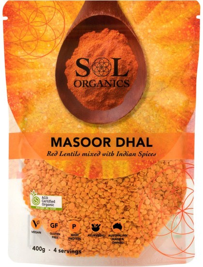 Sol Organics Masoor Dhal Red Lentil Mix 400g