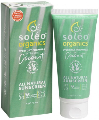 SOLEO ORGANICS All Natural Sunscreen SPF30 Everyday Formula (Extra Lite) Coconut 80g