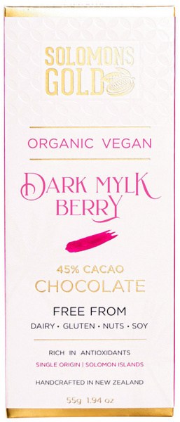SOLOMONS GOLD Organic Vegan Dark Mylk Berry Chocolate (45% Cacao) 55g