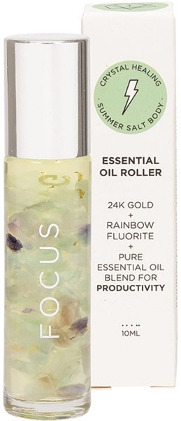 Summer Salt Body Essential Oil Roller 24K Gold Focus Rainbow Fluorite 10ml