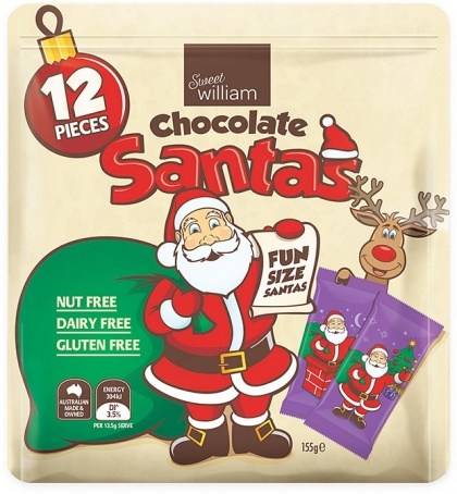 Sweet William Chocolate Santas 12 Mulitpack  155g