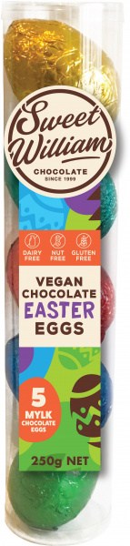 Sweet William Vegan Chocolate Easter Eggs (5 Eggs) Tube 250g