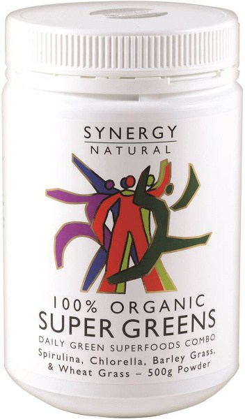 SYNERGY NATURAL Organic Super Greens (Spirulina, Chlorella, Barley Grass & Wheat Grass) Powder 500g
