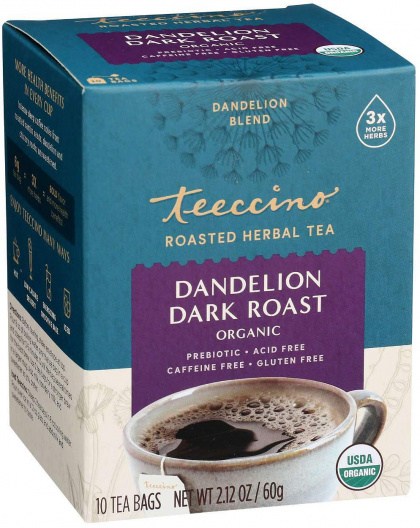 Teeccino Roasted Herbal Tea Organic Dandelion Dark Roast No Caf  10Teabags 60g
