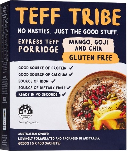 Teff Tribe Instant Porridge Mango,Goji And Chia  (5x40g Sachets) 200g