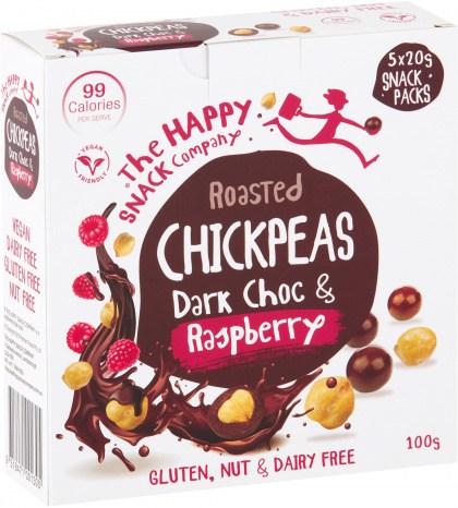 The Happy Snack Company Chickpeas Dark Choc & Raspberry (5x20g) Snack Packs  100g
