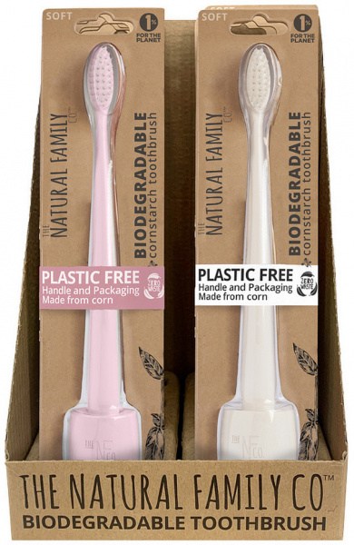 THE NATURAL FAMILY CO. Bio Toothbrush Pastel with Stand Mixed x 8 Display (contains: Up To 5 Differe