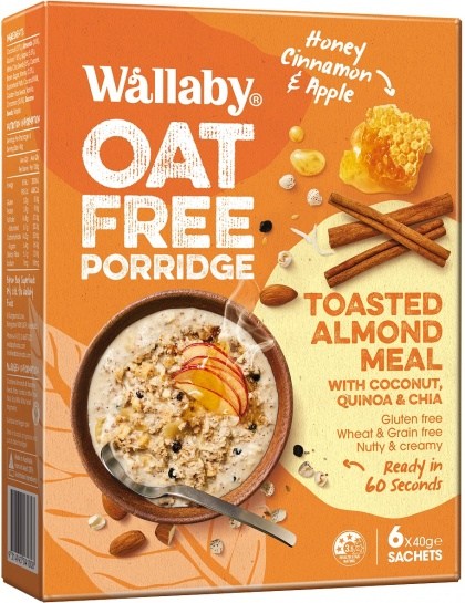 Wallaby Oat Free Porridge Honey Cinnamon & Apple  6x40g Sachets