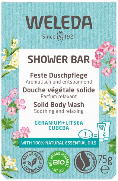 WELEDA Organic Shower Bar (Solid Body Wash) Geranium + Litsea Cubeba 75g