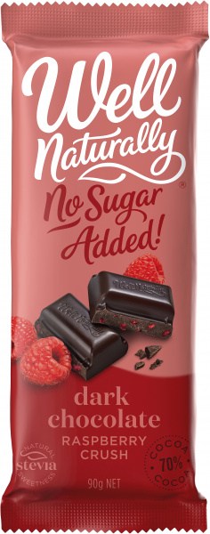 Well Naturally No Sugar Added Dark Chocolate Raspberry Crush Block  12x90g