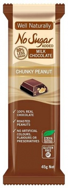 Well Naturally No Sugar Added Milk Chocolate Chunky Peanut16x45g