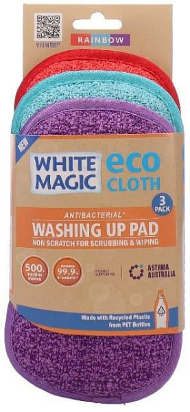 White Magic Eco Cloth Washing Up Pad 3Pack Rainbow